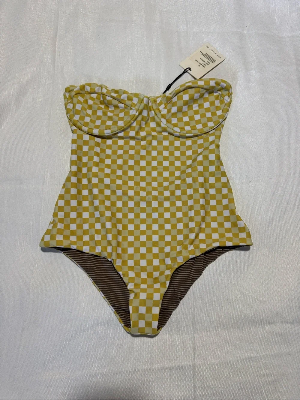acacia swimwear Yellow and White Checkerboard Strapless One-Piece - Picture 1 of 4
